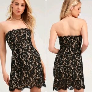 NWOT Lulu's Maci Black Lace Strapless Mini Dress